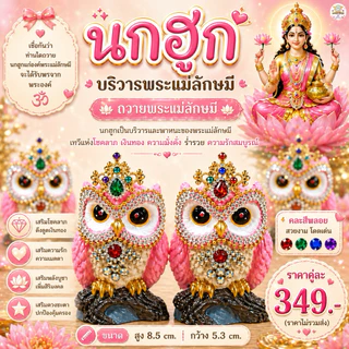 นกฮูกบริวารพระแม่ลักษมี นกฮูกสีชมพู ประดับพลอย #ถวายพระแม่ลักษมี 🕉🦉
