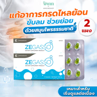 Ze-Gasso แก้กรดไหลย้อน จุกเสียด ท้องอืด ขับลม ช่วยย่อย สมุนไพรแท้ ขมิ้นชัน กระเทียม สเปียร์มิ้นต์ 2 แผง 20 แคปซูล