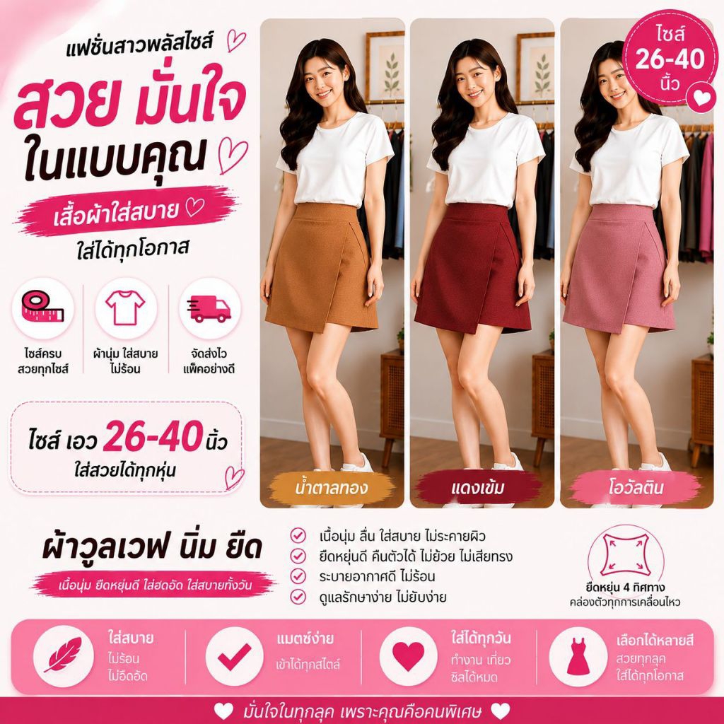 กางเกงกระโปรงผ้าวูลเวฟ
