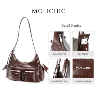 MOLICHIC Hobo Bag กระเป๋าสะพายข้างสไตล์วินเทจ Y2K กระเป๋าผู้หญิงช่องเยอะ จุของได้เยอะ ทรงสวย ทันสมัย