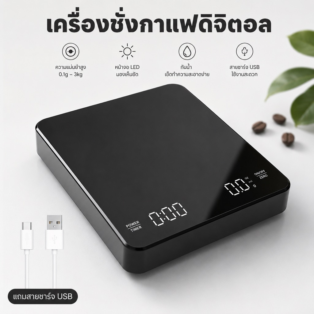 Alechaung เครื่องชั่งกาแฟ เครื่องชั่งดิจิตอล Coffee Scale 3kg 0.1g สำหรับชั่ง กาแฟ ชา ชั่งอาหาร มียางรองกันลื่น