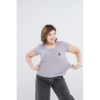 เสื้อยืดสาวอวบอ้วน คอยูผ้ายูนิ #M05
