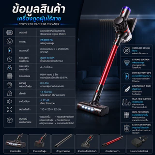 V50 เครื่องดูดฝุ่นไร้สาย 28000Pa ดูดแรง 2IN1 เครื่องดูดฝุ่นมือถือ แบตอึด กรอง HEPA น้ำหนักเบา ใช้ได้ทั้งบ้าน รถยนต์ ขนสั