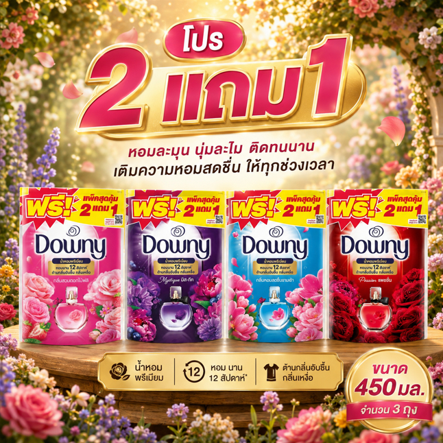 (แพ็ค 2+1) ดาวน์นี่ น้ำยาปรับผ้านุ่ม 450 มล. แพ็ค 2+1