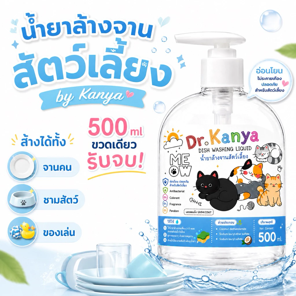 Kanya น้ำยาล้างจานสัตว์ ขวดปั๊ม 500ml