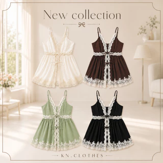 Vivian cami : KN.Clothes เสื้อสายเดี่ยวลูกไม้ เซ็กซี่เบาๆ ผูกโบว์หน้า 2 จุด ลูกไม้นิ่ม เนื้อผ้าทิ้งตัว สายปรับได้