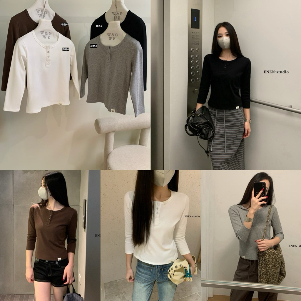 10729# เสื้อคอกลม กระดุมปลดได้ เนื้อผ้าดี งานสวย TAG:WG.WE