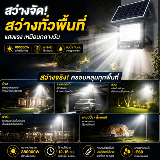 Kugoo【ซื้อ1แถม1】ไฟโซล่าเซลล์ 880000W โซล่าเซลล์ LED IP68 กันน้ำ กันฟ้าผ่า ไฟกลางแจ้งพลังงานแสงอาทิตย