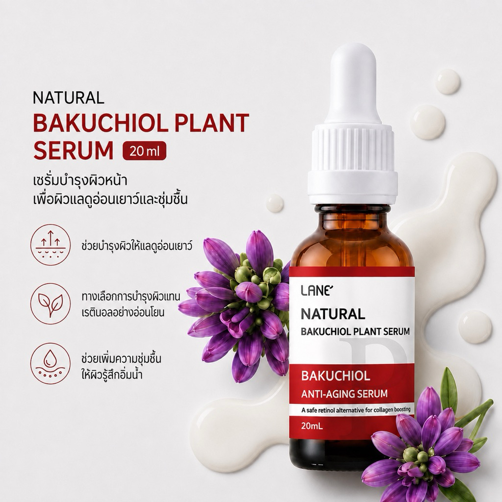 LANE’ Bakuchiol Serum 1% เรตินอลจากพืช เหมาะกับผิวแพ้ง่าย สกินบูธเตอร์คอลลาเจน 20ml.