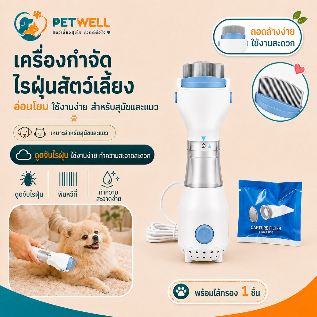 หวีไฟฟ้า V-comb PETWELL สำหรับคนและสัตว์เลี้ยง – กำจัดเหา ตัวอ่อน และหมัด โดยไม่ต้องใช้สารเคมี