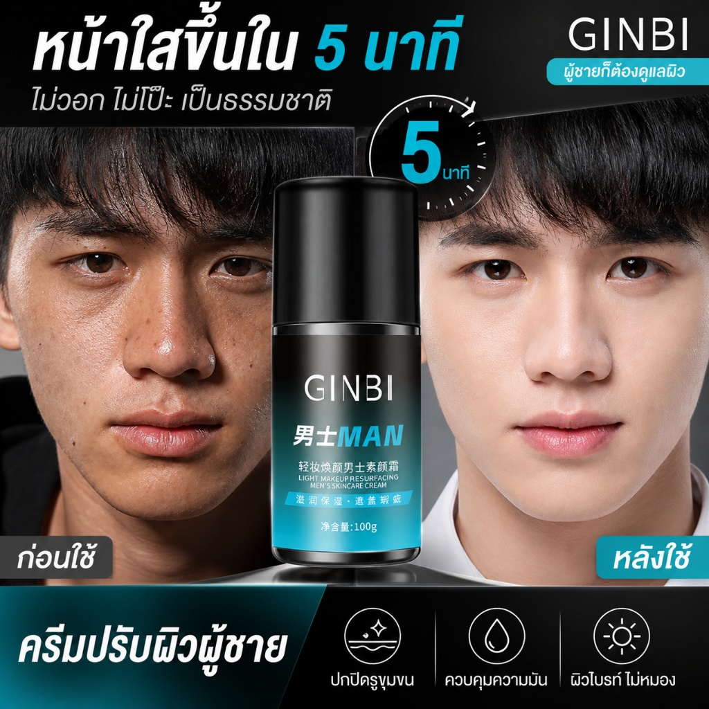 BB Cream ครีมปรับสีผิวผู้ชาย บางเบาให้ความชุ่มชื้น ปกปิดรอยสิว ผิวสว่างใส