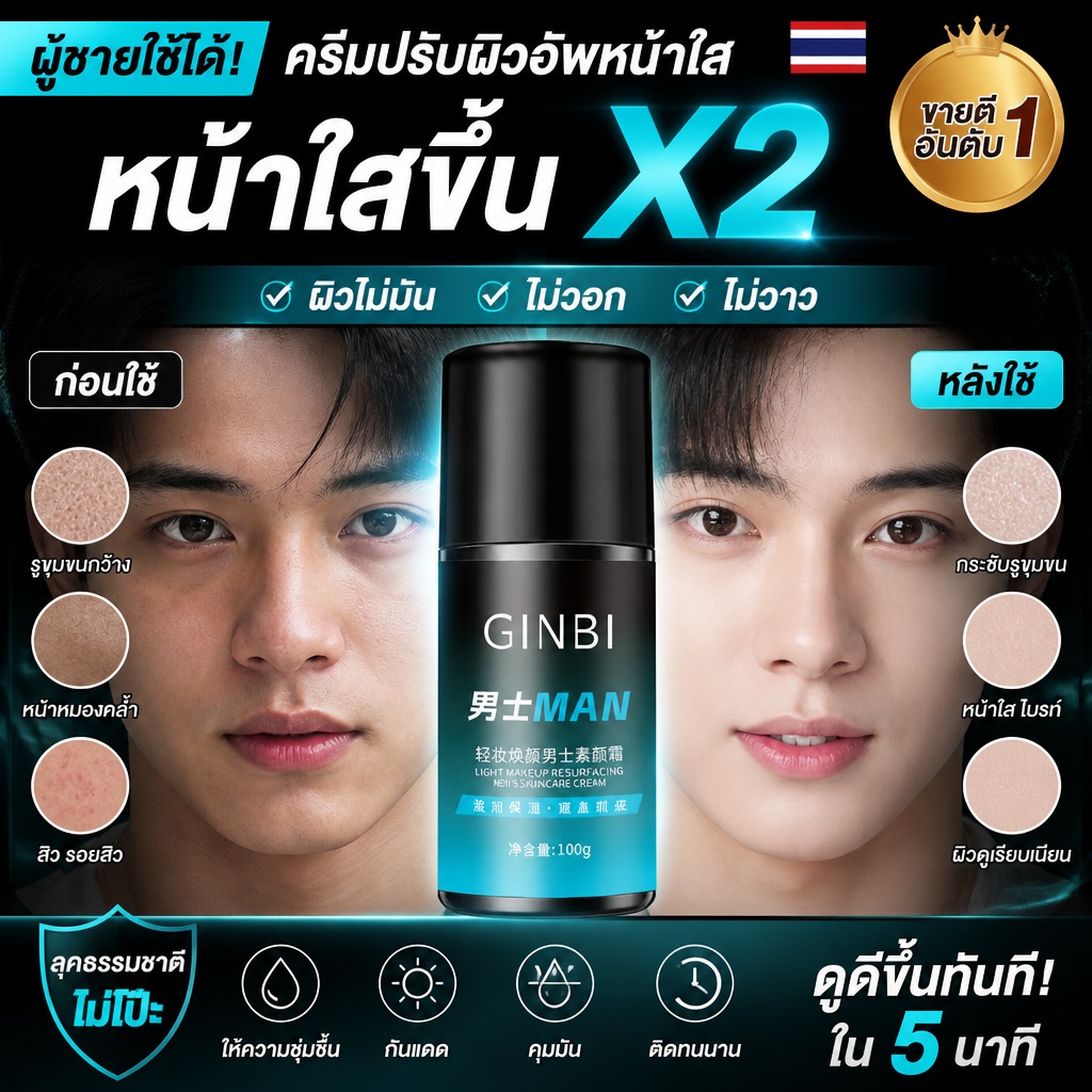 BB Cream ผู้ชาย คอนซีลเลอร์ปกปิดรอยสิว บางเบา ชุ่มชื้น ผิวสว่างใส