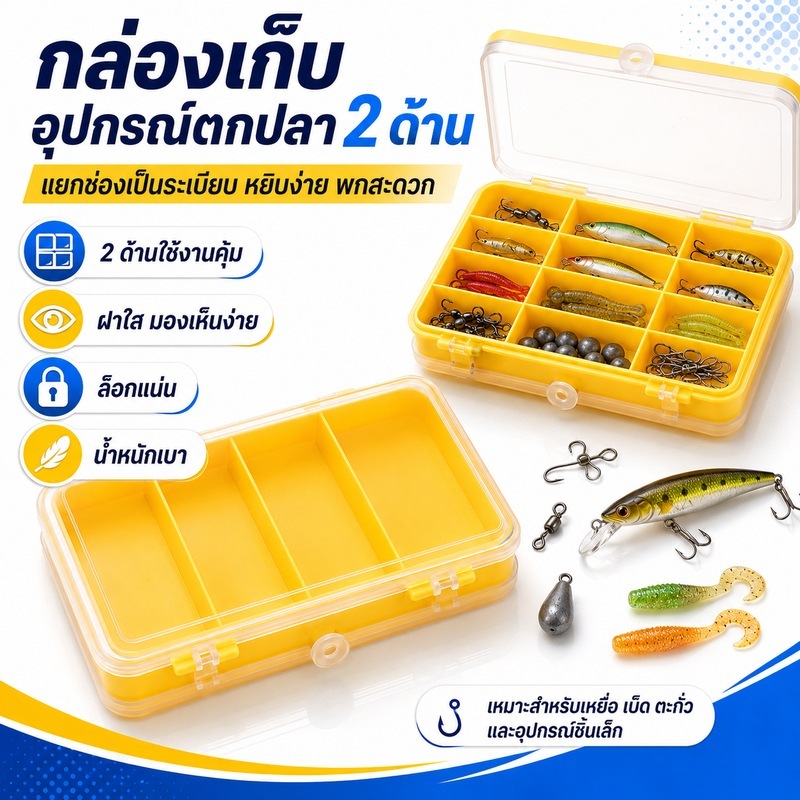 กล่องใส่เหยื่อปลอม 2ด้าน กล่องอุปกรณ์ตกปลา Fishing Tackle Box กล่องตกปลา แบ่งช่องจัดระเบียบ ฝาใส น้ำหนักเบา พกพา ใส่เบ็ด