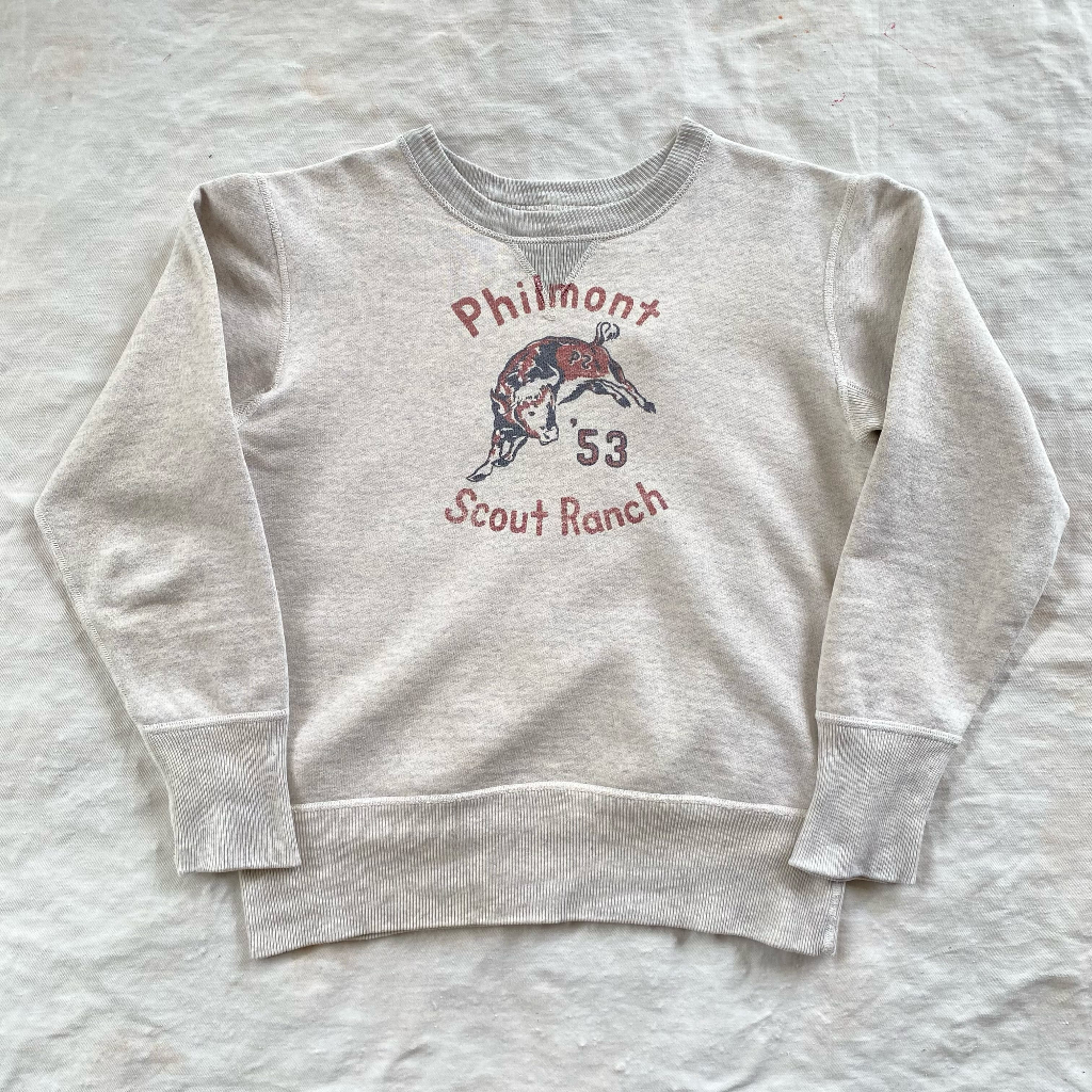 1950’s REPRODUCTION UNION MADE " B.S.A. PHILMONT SCOUT RANCH ‘53 " TWO-TONE DOUBLE-V SWEATSHIRT MADE