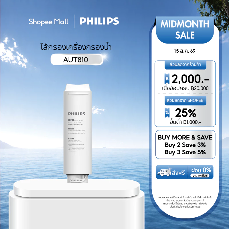 Philips water AUT810CP / AUT840UF / AUT811CB / AUT815 GAC ไส้กรองสำหรับเครื่องกรองน้ำ รุ่น AUT1211 AUT1218