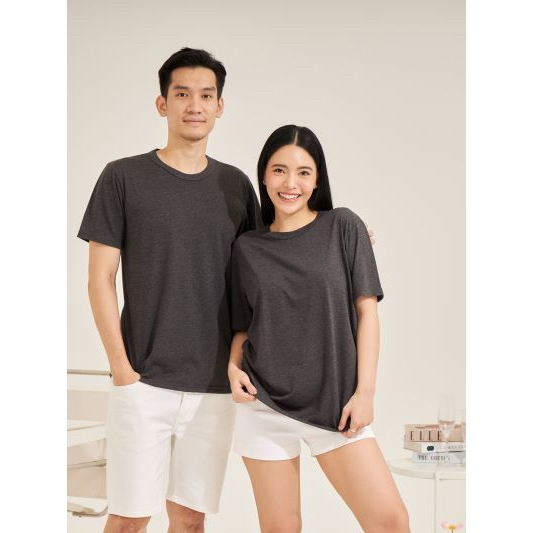 100salueng เสื้อยืด โคตรนิ่ม Ultra basic แขนสั้น คอมกลม สีดำเทา ผ้ายืดนิ่ม ใส่สบาย ใส่ได้ทุกเพศ มีทุกไซส์