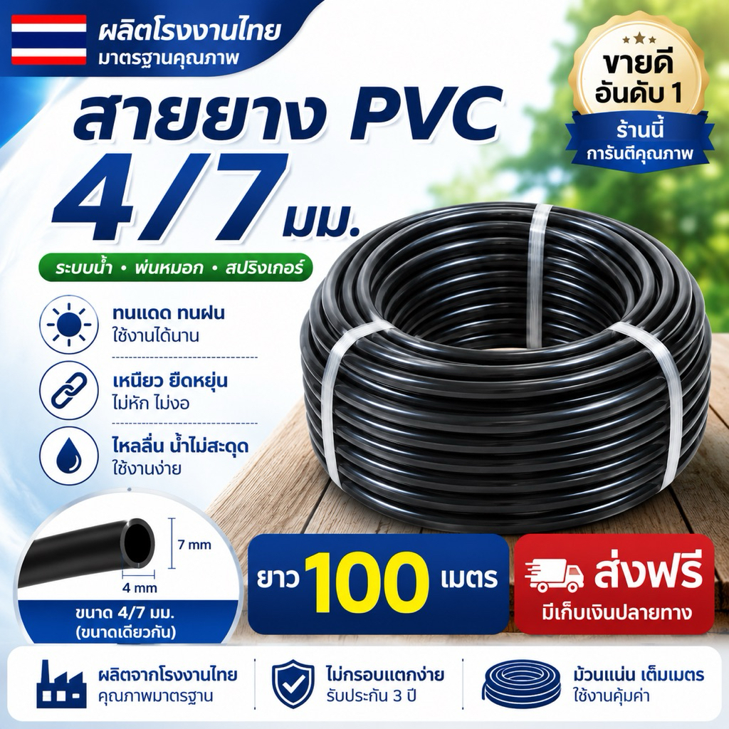 สายไมโคร 5/7mm 6mm ยาว 90 100เมตร สายยางพ่นหมอก หัวพ่นหมอก ระบบน้ำ ทนแดด ทนฝน โรงงานไทย