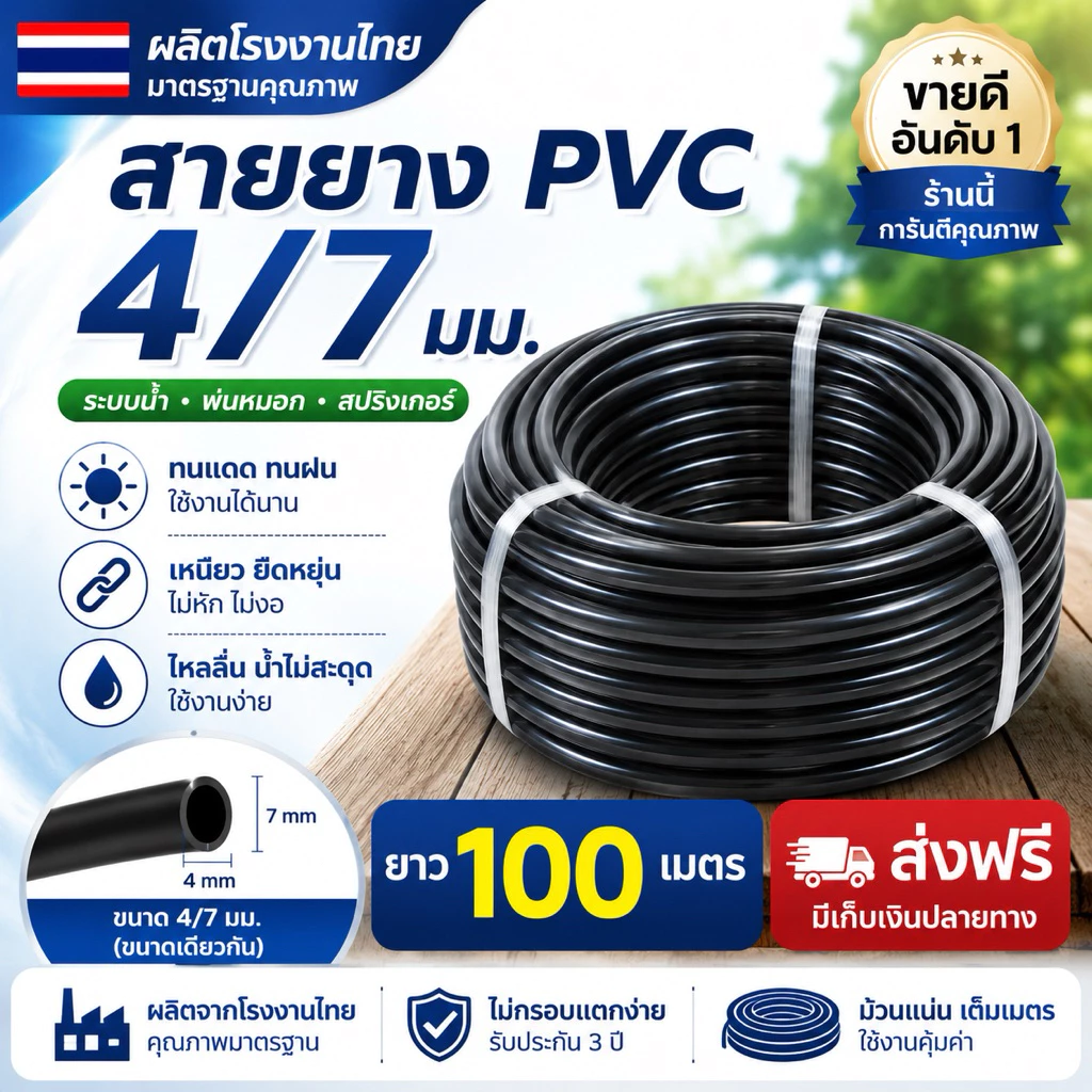🇹🇭ส่งฟรี สายไมโคร 5/7mm 6mm ยาว 90 100เมตร สายยางพ่นหมอก หัวพ่นหมอก ระบบน้ำ รับประกัน 3ปี ทนแดด ทนฝน โรงงานไทย