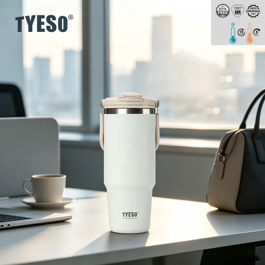 TYESO x HoneyLion แก้วเก็บอุณหภูมิ 304 Stainless 600‑750ml หูหิ้วกันลื่น พกพาสะดวก เหมาะพกไปเรียนทำงาน ใช้ประจำวัน