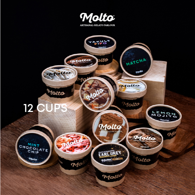 4oz Set 12 ถ้วย คละรสชาติ ส่งฟรี มอลโต้ ไอศกรีม 4 ออนซ์ - Molto Premium Gelato - Ice cream 4 oz.