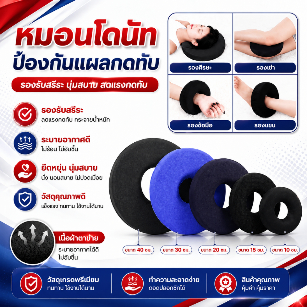 เบาะทรงกลม โดนัท โฟม เมมโมรีโฟม หมอนโดนัทรองก้น หมอนโดนัทแผลกดทับ เบาะรองนั่งทรงกลม