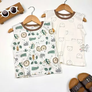 FUFU เสื้อยืดเด็ก เสื้อกล้ามเด็ก ขนาดเด็ก 6m-7y เสื้อแขนกุด มีกระเป๋า ผ้านุ่ม ลายน่ารัก (TST-2)