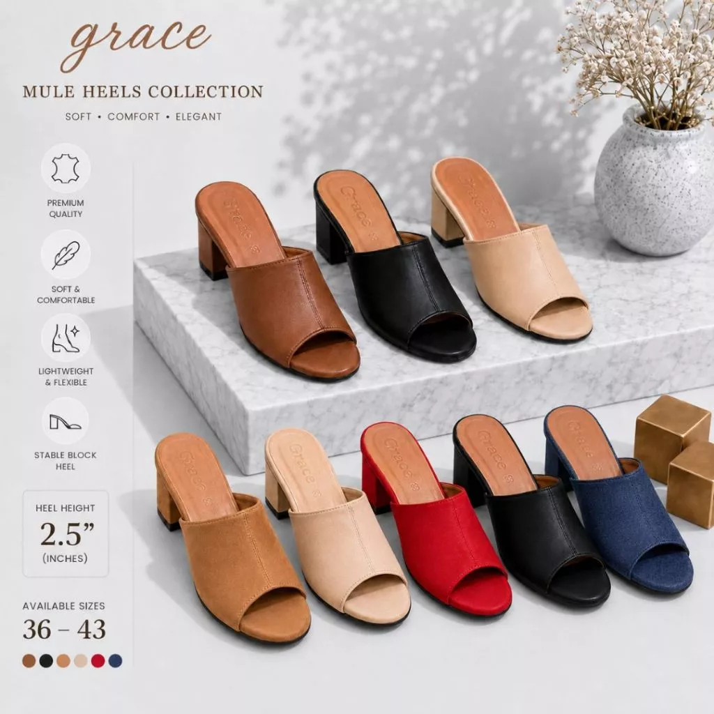 GRACE รุ่นคาดแผ่น(พรี่เมี่ยม) รองเท้าส้นสูง 2.5 นิ้ว ไซส์ 36-43