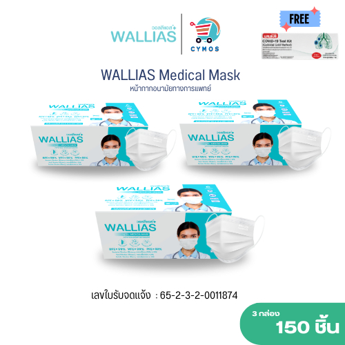 ( แพ็ค 3 กล่อง! ) ฟรีชุดตรวจ WALLIAS Mask หน้ากากอนามัย  หน้