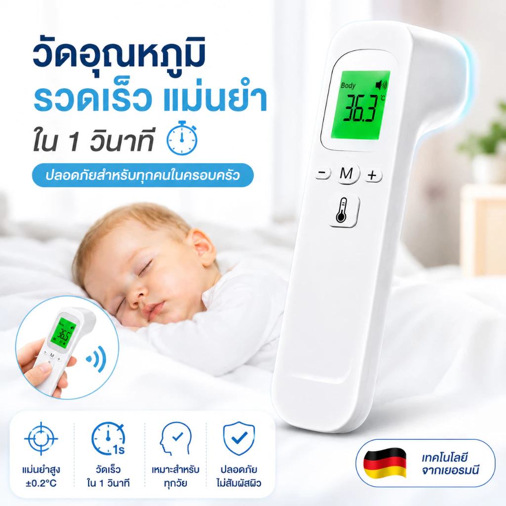 👍รับประกัน 5 ปี👍 เครื่องวัดไข้ดิจิตอล ที่วัดไข้เด็ก👶 วัดใน 1 วินาที ความถูกต้อง100% เครื่องวัดอุณหภูมิอินฟราเรด