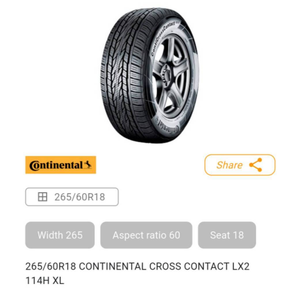 ยางรถยนต์ CONTINENTAL LX2 265/60/18 Y26 ยางใหม่ 1 เส้น