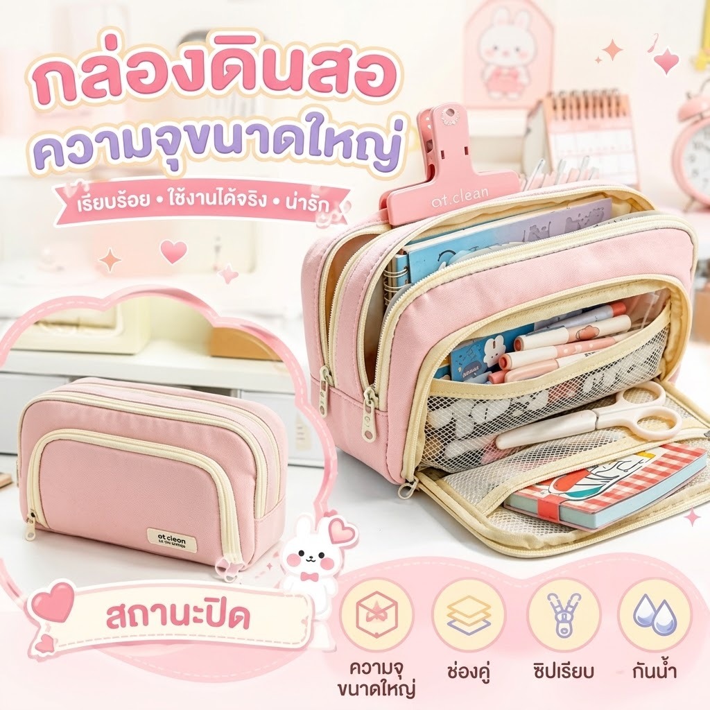 กระเป๋าดินสอ 3 ชั้น Organizer จุเยอะ 30+ ชิ้น แยกเครื่องเขียน เครื่องสำอาง อุปกรณ์ ดีไซน์มินิมอล ใช้ได้ทั้งเรียน ทำงาน
