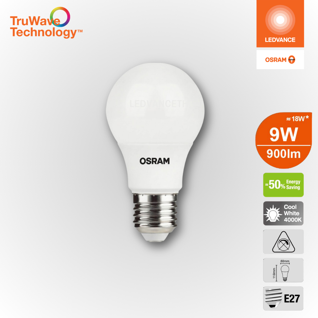 OSRAM หลอดไฟ LED A60 DOB (Driver on Board) E27 9W แสงคูลไวท์ (4000K)