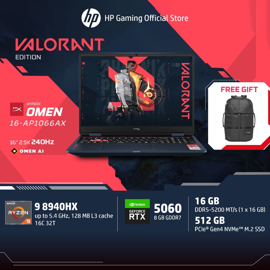 [ฟรีจอ] HyperX OMEN 16 Valorant Edition | Ryzen 9 9955HX | RTX5070 | 24GB/512GB | 16" 2.5K 240 Hz | 
