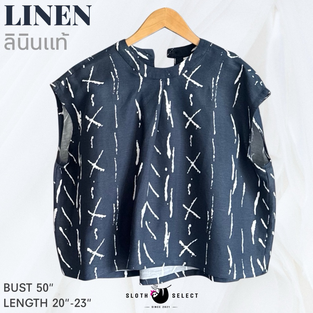 SLOTH SELECT…ลินินแท้ ไม่ผสม เสื้อoversize พิมพ์ลายเก๋ๆ ผ้าหน้ากว้าง ทรงแขนล้ำไหล่ ใส่ได้แบบสบายๆ