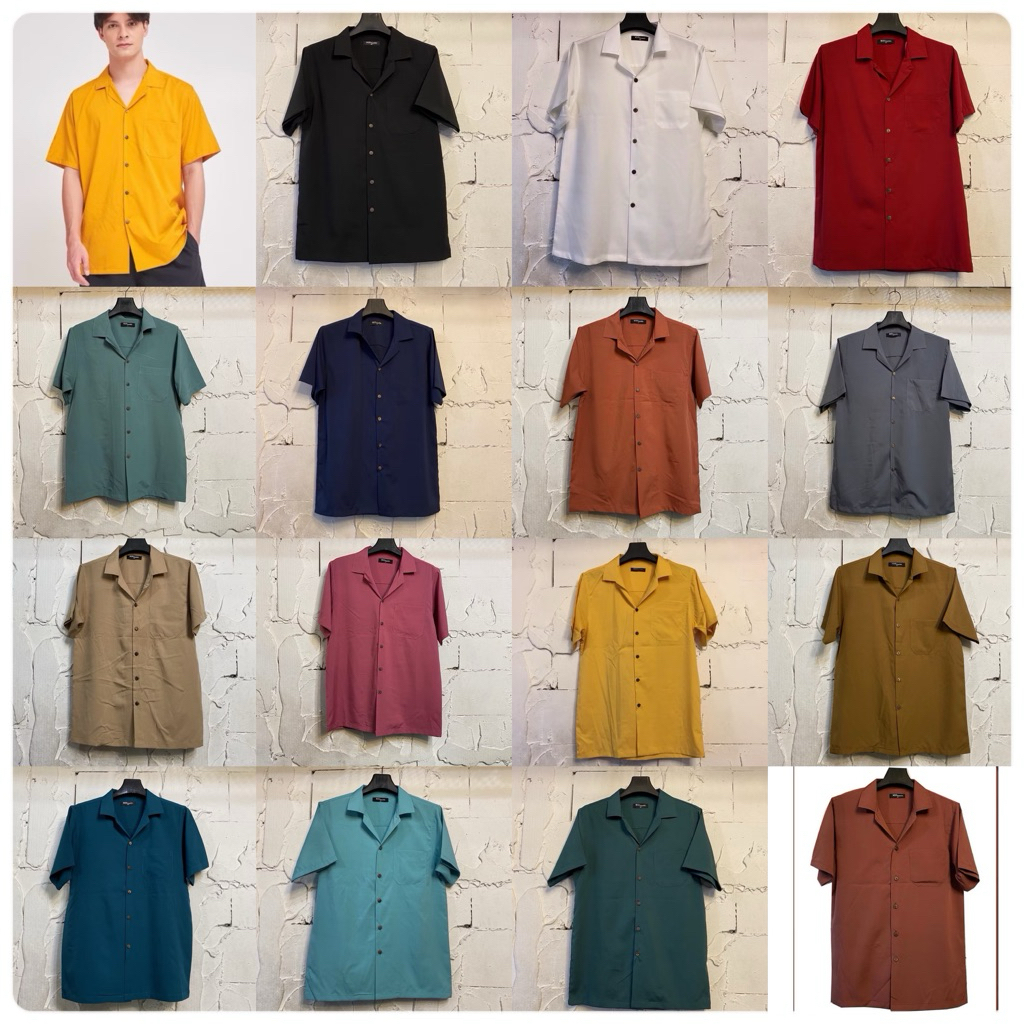 เสื้อเชิ้ตฮาวายผ้าไหมอิตาลี 24 สีพื้น ไซส์ M-4Xl เกรดพรีเมี่ยม ไม่ร้อน ไม่ต้องรีด เสื้อฮาวายราคาถูก ใส่ได้ทั้งชายและหญิง