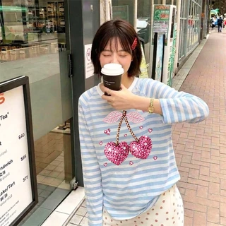 Top.street【ใหม่】🔥 เสื้อยืด ทรงหลวม สไตล์เกาหลี เก็บเงินปลายทาง 'DPLCEVITA' #Colorful striped polka dots COD
