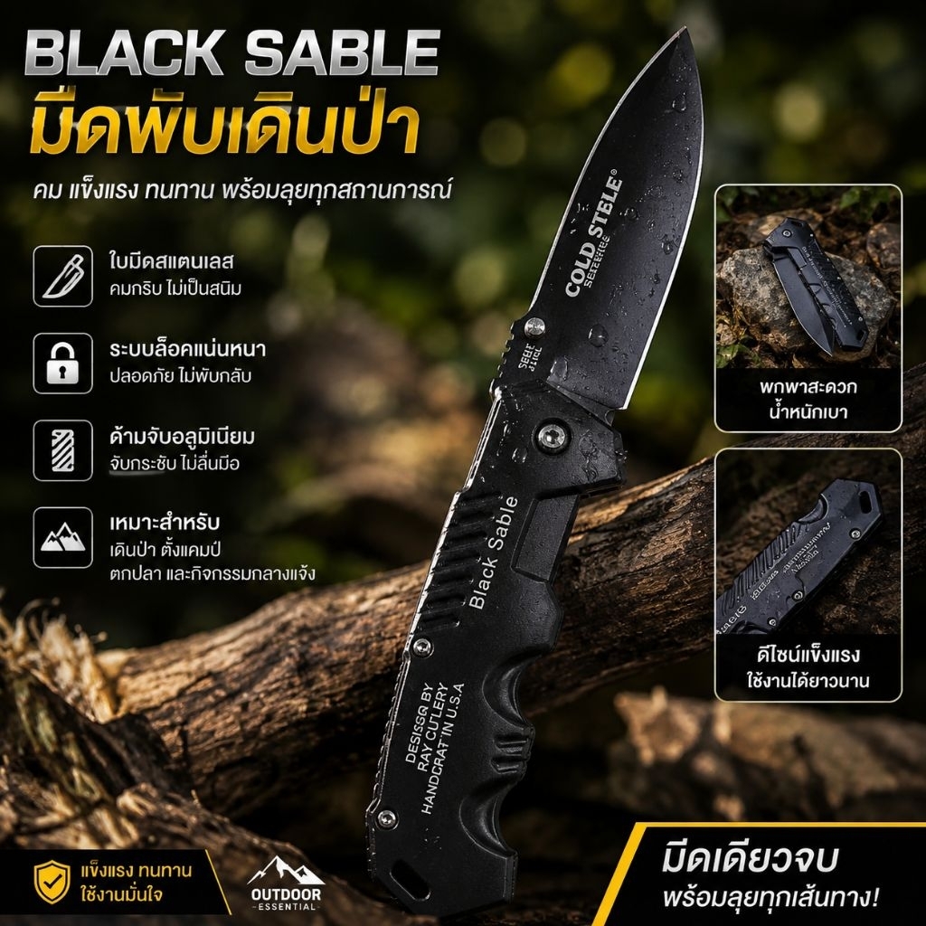 มีดพก Cold Steel ขนาดใหญ่ 20 cm เดินป่า งานด้ามอลูมิเนียมไม่ใช่พลาสติก ไม่มีปุ่มเปิด เอาชีวิตรอด พกพาสะดวกกะทัดรัด