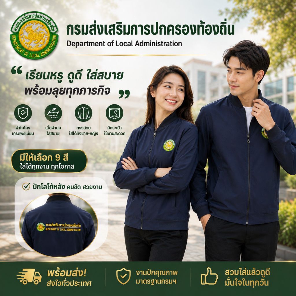 เสื้อแจ็คเก็ตปักตรากรมการปกครองส่วนท้องถิ่น (ปักหน้า/หลัง)
