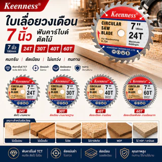 Keenness ใบเลื่อยวงเดือน 7 นิ้ว ใบตัดไม้ 24T-60T ฟันคาร์ไบด์ TCT ตัดแม่นยำ ไม่แกว่ง รอยตัดเนียนสวย
