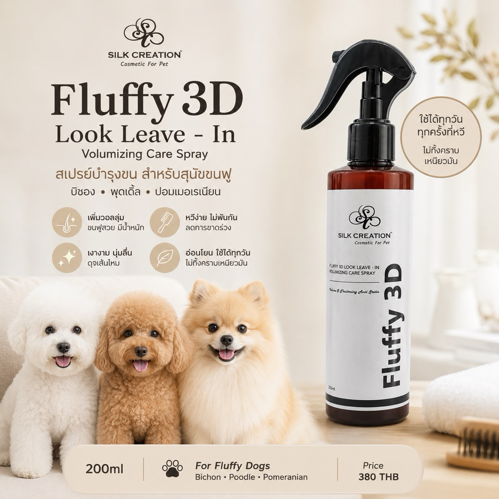 สเปร์บำรุงขน สำหรับสุนัขพันธุ์ขนฟู Fluffy 3D Look  Leave-In Volumizing Care spray