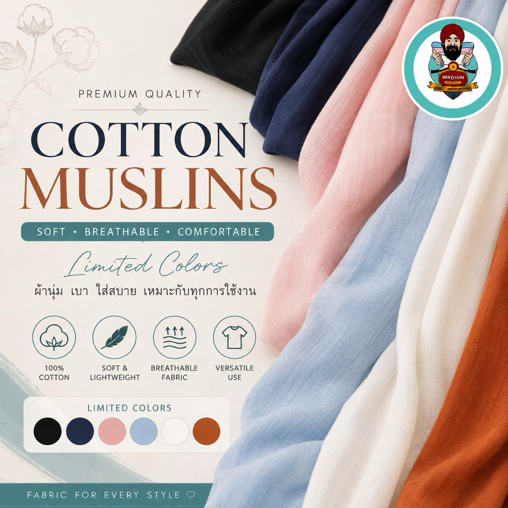 ผ้าcottonมัสลิน100% Muslin fabric