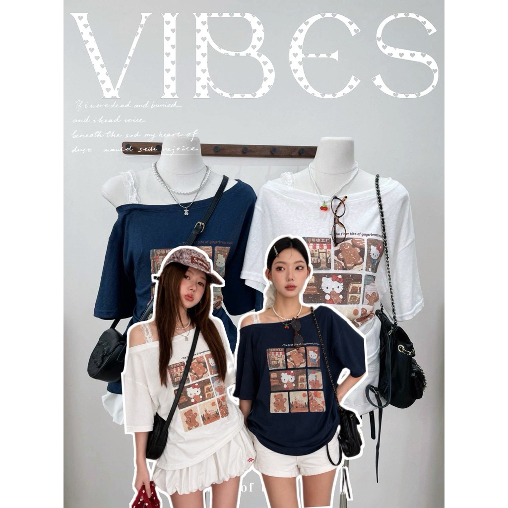 𝑵𝑬𝑾​ ||꒰ ⁺♡เสื้อทรงไหล่กว้างแต่งสายลูกไม้สุดฮิตลายน้องตี้ผ้าบางเบาใส่สบายมากๆ