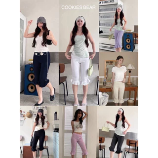 🧸Cookies Bear🧸 กางเกงทรงCapri ติดตัวรูดข้างระบายชาย ผ้ายืด ทรงกำลังฮิต (เนื้อผ้าของแต่ละสีเนื้อผ้าจะต่างกันค่ะ)