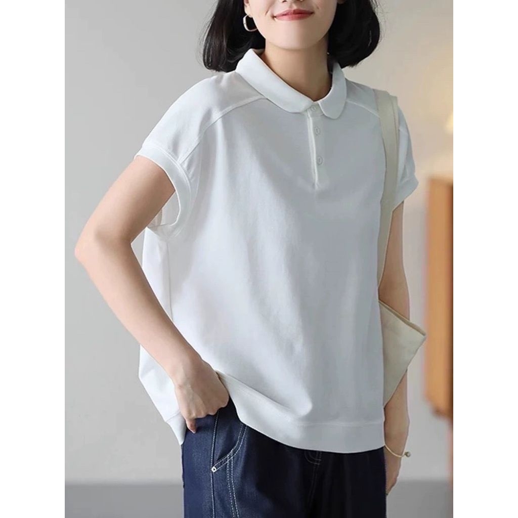 เสื้อยืดคอปกแขนล้ำ ผ้าคอตตอนนุ่ม ใส่สบาย