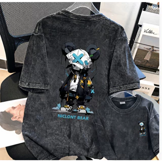 COD✅ เสื้อสีฟอก เสื้อยืดเย็นเ สื้อยืด oversize รูปแบบถนน โคตรนุ่ม ผ้าคอตตอน ลาย "THE VIOLENT01" สินค้าใหม่