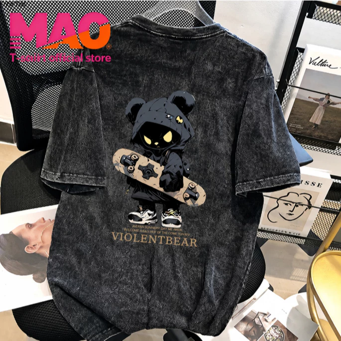 COD✅ เสื้อสีฟอก เสื้อยืดเย็นเ สื้อยืด oversize รูปแบบถนน โคตรนุ่ม ผ้าคอตตอน ลาย "THE VIOLENT01" สินค้าใหม่