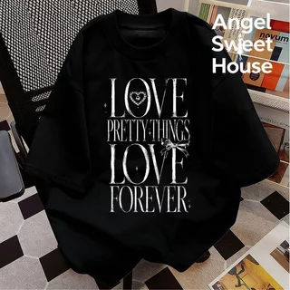 (COD) Angle Official เสื้อยืดผู้หญิงแขนสั้น ลายตัวอักษร LOVE PRETTY THINGS ทรงหลวม โอเวอร์ไซซ์ ผ้านุ่ม สไตล์เกาหลี Y2K