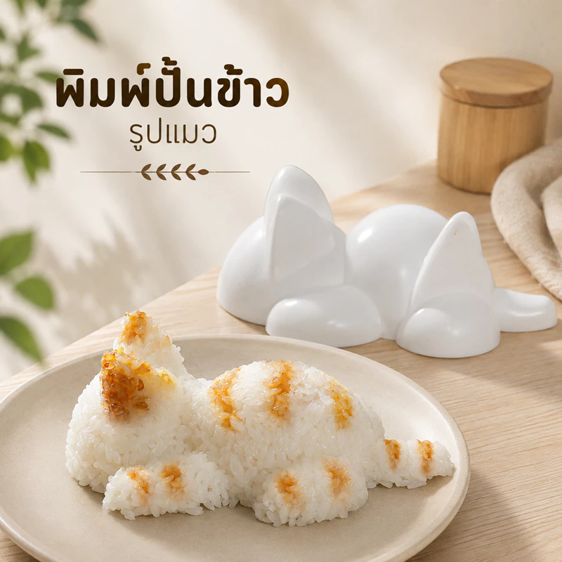 แม่พิมพ์ข้าวรูปแมว แม่พิมพ์ข้าวปั้นแมว 3 ช่อง พิมพ์ข้าวซูชิแมว อุปกรณ์ทำอาหารเด็ก Food Grade ลายน่ารัก ใช้ง่าย ถอดล้างได