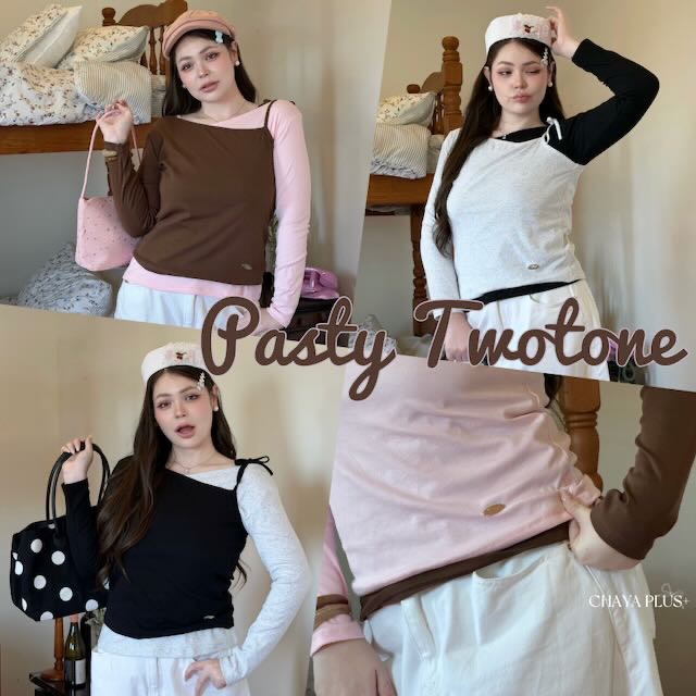 𝐂𝐡𝐮𝐛𝐛𝐲𝐋𝐚𝐧𝐝.(อก38-52) Pasty Twotone Top เสื้อสาวอวบ แต่งสีทูโทน ดีไซส์น่ารัก สวย เก๋ แมทซ์ง่าย #Sh655