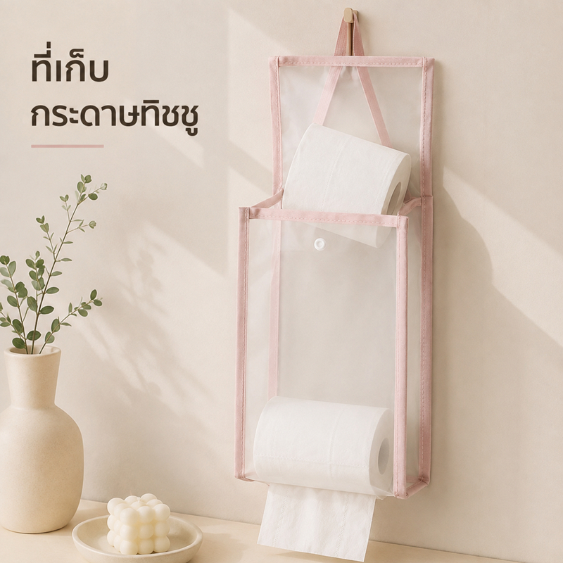 ถุงใส่กระดาษทิชชู่ ถุงแขวนกระดาษทิชชู่ กันน้ำ แบบไม่ต้องเจาะ ผ้า PVC แข็งแรง ใช้ได้ในห้องน้ำ ห้องครัว แขวนถุงขยะได้